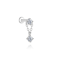 Boucle d'oreille à tige plate en argent sterling S925 plaqué rhodium, moissanite VVS, hypoallergénique, pour cartilage, hélix