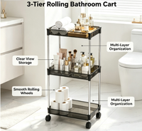 Chariot de rangement roulant en acrylique transparent à 3 niveaux avec étagères visibles pour articles de toilette, aliments et tasses à café