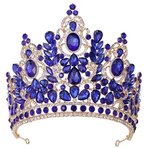 New Unique design beauty contest pageant champion large size royal blue crystal big crown