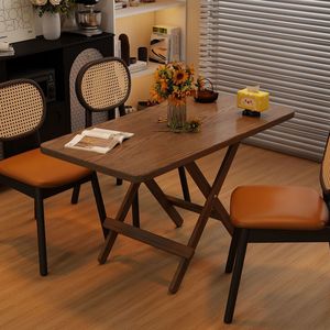 Küçük alan ev kiralama evi için Rattan ahşap masa ile katlanır sandalye seti ve yemek masası kompakt dikdörtgen koltuk sandalyeler - Product Image 1