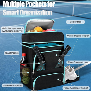Mochila de Pickleball Impermeable de 33L, Portátil, de Poliéster, con Compartimento para Zapatos, Gancho para Valla y Bolsa para Palas - Product Image 4
