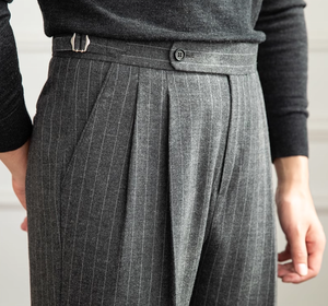 Pantalons d'hiver pour hommes, taille haute réglable, décontractés, pour le travail, rayés, en laine, pantalon de costume pour hommes, 2024 - Product Image 6