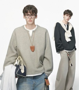 Sweat-shirt à col en <span class=keywords><strong>V</strong></span> deux pièces pour homme - Style coréen, coupe ample, décontracté, effet superposé - Product Image 4