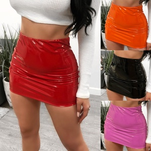 Faldas <span class=keywords><strong>de</strong></span> <span class=keywords><strong>cuero</strong></span> PU para mujer, estilo clubwear sexy, en rojo, rosa y naranja, <span class=keywords><strong>de</strong></span> cintura alta, ajustadas, estilo lápiz, vintage, minifaldas. - Product Image 2