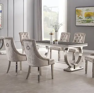 post-modern marble dining tables and chairs set simple hotel or home stainless steel mesh red home rectangular table