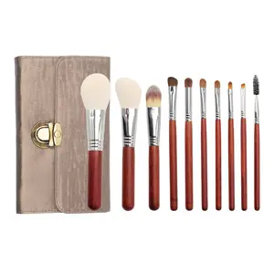 Pinceau de maquillage personnalisé de haute qualité ensemble de 10 pièces en laine à manche en bois