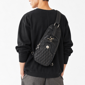Genuine Calfskin Diamond Quilted Sling Handmade Custom Logo Small <b>Shoulder</b> <b>Bag</b> For <b>Men</b> Pure Leather - Product Image 1