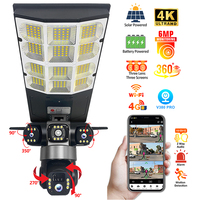 Caméra de surveillance solaire 4G WiFi 12MP à 3 objectifs, lampe de sécurité extérieure PTZ sans fil avec éclairage LED et détection de mouvement