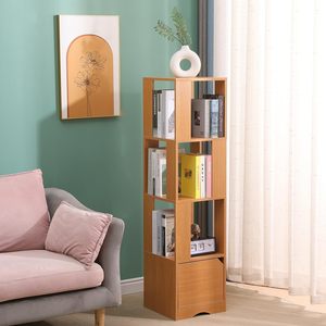 Tree 4-Tier Bookshelf Corner <strong>Slim</strong> Storage <strong>Shelf</strong> with Door, 136cm Tall Bookcase Shelving <strong>Unit</strong> - Product Image 4