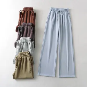 Celana kasual olahraga Dasar musim semi untuk wanita pakaian kuantitas polos kasual celana kaki lebar longgar baru