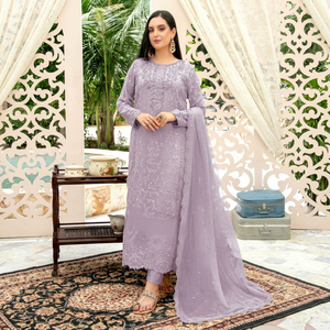 Ensemble Anarkali en rayonne brodée lavande avec dupatta, coupe ample, style traditionnel indien et pakistanais pour femme, longueur cheville, décontracté - Product Image 1