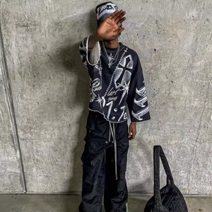 Heavyweight 100 tinh khiết màu đen Vòng Cổ thả vai trên tất cả các màn hình in ấn cổ điển Boxy phù hợp với áo thun <span class=keywords><strong>cotton</strong></span> 300gsm Áo Thun - Product Image 3