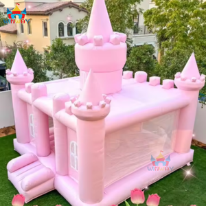 Enjoy High Quality Pastel Pink PVC Portable <b>Inflatable</b> Bouncy Castle Jumping Commercial Outdoor Bounce <b>House</b> WINWAYTOYS 4x4m - Product Image 3