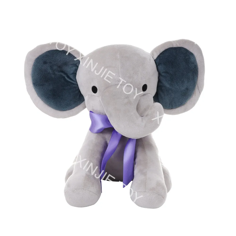봉제 회색 앉아 큰 귀 코끼리 장난감 bowknot 지도 샘플 맞춤형 아기 진정 귀여운 박제 코끼리 장난감
