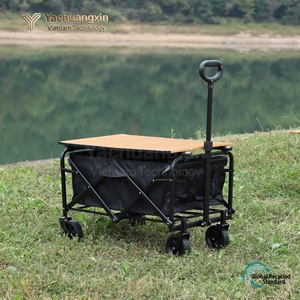 Portable Foldable <b>Camping</b> Cart With Wooden <b>Table</b> Top Four-Wheel Outdoor <b>Storage</b> Trolley For Picnic And Travel - Product Image 6