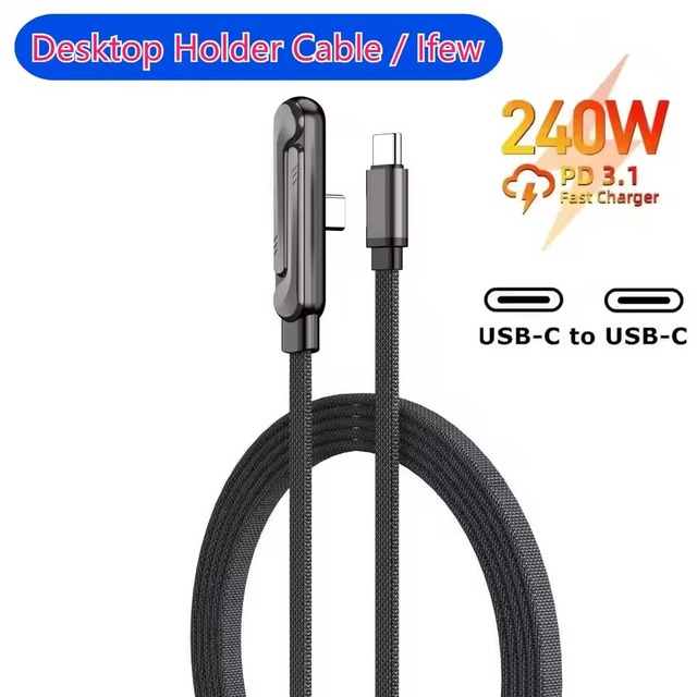 2in1 Invisible Holder Charger Cable 240W Fast Charging Cord with Built-in Phone Stand Type-C Cable Foldable Mobile Phone Holder