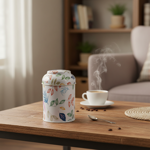 กระป๋อง0.6L โลหะทรงกลมขนาด90x110มม. อุปกรณ์เสริมสำหรับกาแฟและชาพร้อมฝาโดมที่มีลวดลายเป็นรูปใบไม้ - Product Image 3