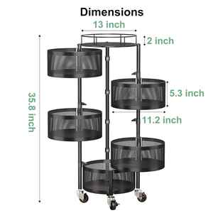 Panier à fruits et légumes personnalisable pour la cuisine, étagère de rangement rotative, chariot à roulettes à 5 niveaux avec panier en fil métallique, roues en métal - Product Image 4
