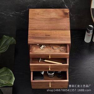 Caja de Almacenamiento de Madera Maciza de 45L con Tres Cajones, Organizador de Joyas, Organizador de Escritorio, para Sala de Estar - Product Image 5