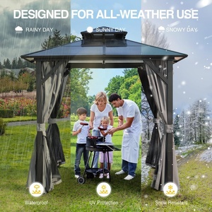 Gazebo de barbecue extérieur 8 x 8 pieds, gazebo de barbecue à toit rigide avec toit en polycarbonate résistant aux UV et crochets de rangement pour patio, pelouse, jardin - Product Image 3