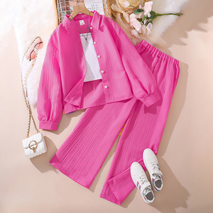 Vêtements Enfants Printemps 2025 Nouveaux Ensembles Filles Européens et Américains : Chemises à Col Revers Manches Longues et Pantalons - Product Image 6