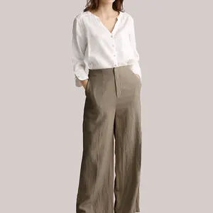 Wide Leg Pants Wholesale Cheap Plus Size Women Organic Loose Linen Pants