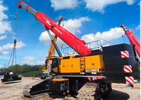 Grue sur chenilles SCC550A 55 tonnes à conception durable, flèche de 52 m, machinerie lourde, hauteur de levage de 58 m, transport léger