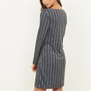 Arrotondato Scollatura Semplice A <span class=keywords><strong>Maniche</strong></span> <span class=keywords><strong>Lunghe</strong></span> Stretch tessuto Argento Strutturato Glitter <span class=keywords><strong>Vestito</strong></span> Dalla Banda - Product Image 3