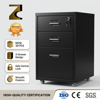 Meuble de rangement mobile à 3 tiroirs en acier noir, verrouillable, pour bureau, sous le bureau, unité de rangement roulante, fournisseur OEM en gros