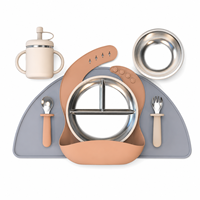 Vaisselle écologique pour enfants, bavoirs, bols, cuillères, assiettes en silicone de qualité alimentaire sans BPA, ensemble d'alimentation pour bébé en acier inoxydable