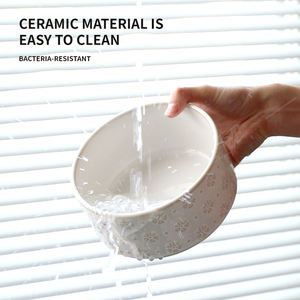 OKKPETS mangkuk keramik binatang piaraan, mangkuk air makanan anjing kucing dengan dudukan kayu antiselip keramik untuk anjing - Product Image 3