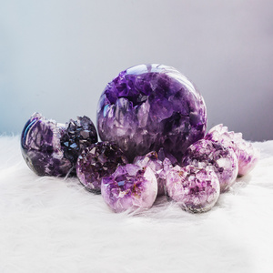 Bola de Geoda de <span class=keywords><strong>Amatista</strong></span> Pulida de Alta Calidad, Cristal Natural de Curación para Decoración del Hogar - Product Image 5
