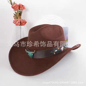 Sombrero de Vaquero Negro y Blanco de Poliéster con Copa Cónica, Protección Solar, Accesorio de Moda Retro Artístico, Venta al por Mayor - Product Image 5