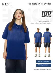 T-shirt à col rond personnalisé de haute qualité 250gsm coupe ample lavé en détresse avec logo brodé - Product Image 3