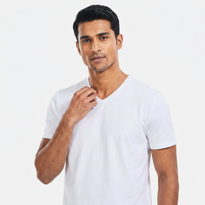 Camisetas Personalizadas de Alta Calidad de Secado Rápido con Cuello en V para Hombre, 100% Algodón Blanco, Diseño Sólido, Camiseta Blanca Estampada - Product Image 1