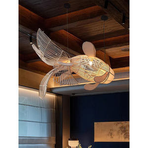 Japanese Style Fish Shaped Chandelier Rattan LED Pendant <b>Light</b> For <b>Dining</b> Room Bar Hotel Lobby Art Decor - Product Image 1