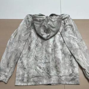 Unisex Light Grey Hooded Zip-Up Jacket, Marble Print Oversized Sweatshirt, Casual <b>Streetwear</b> Essential for Men and Women - Product Image 2