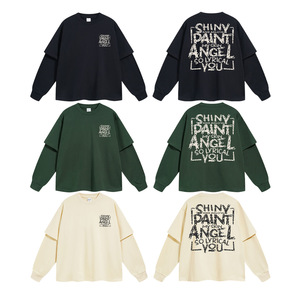 Nouveau produit d'automne, t-shirt à manches longues à imprimé oversize 305g, deux pièces, col rond, tendance streetwear américaine pour hommes - Product Image 2