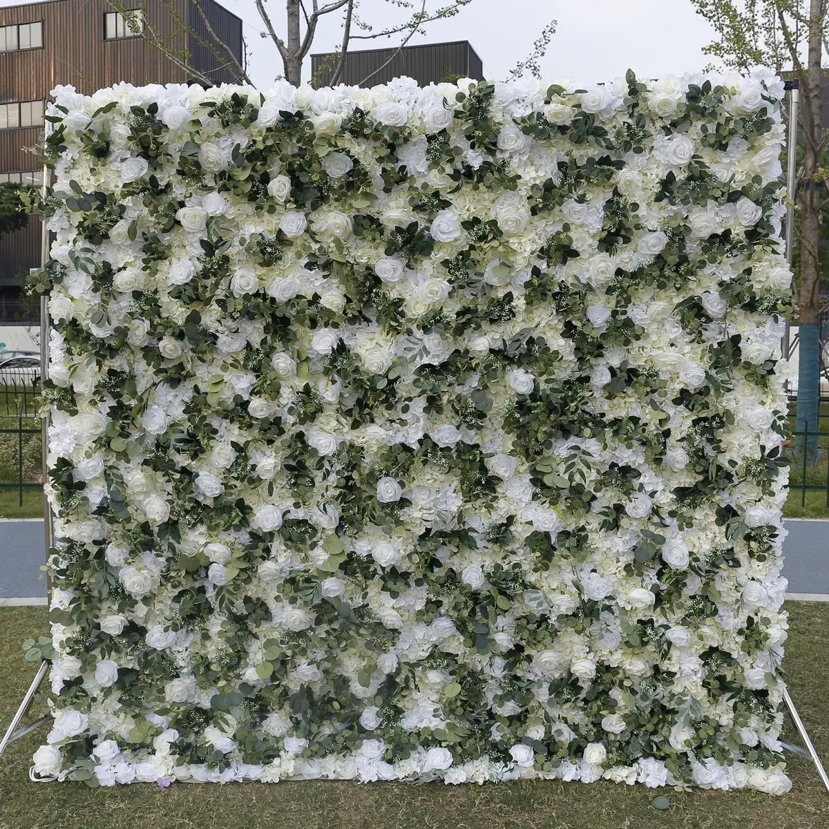 Pared de flores rosas de seda de simulación artificial para decoración de fondo estante de flores 8 pies x 8 pies personalizable