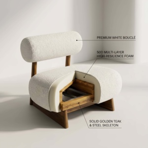 Sillón de Tela Nórdico de un Solo Asiento con Estructura de Madera Maciza, Minimalista, <span class=keywords><strong>para</strong></span> <span class=keywords><strong>Sala</strong></span> de Estar, Dormitorio o Comedor - Product Image 4