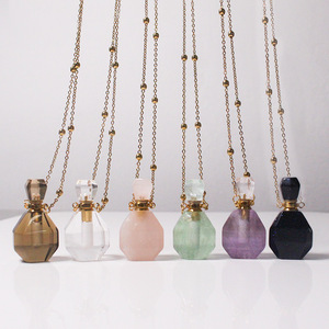 Diskon besar kalung <span class=keywords><strong>Amethyst</strong></span> Quartz mawar dengan rantai penghubung hijau Fluorite & kabut kuarsa minyak esensial liontin perhiasan botol - Product Image 1