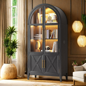Arched <b>Storage</b> <b>Cabinet</b> with Glass Doors, Modern Display 3 Color Light, Case Human Body Sensor - Product Image 1