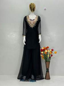 Los Estilos Más Atractivos y Novedosos en Georgette de Seda Bordada Multicolor, Salwar Kameez para Celebraciones Festivas y Uso en la Oficina - Product Image 5