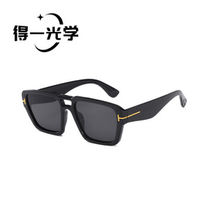 Letter T <b>Sunglasses</b> Black Pc Frame Uv400 Retro Style Unisex - Product Image 1