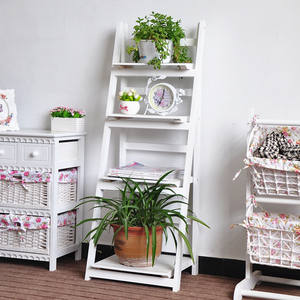 מדפים סולם עץ, מוצק מתלה תצוגת סיר פרח עץ - Product Image 4