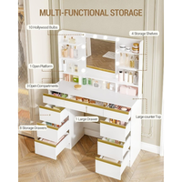 Coiffeuse contemporaine en bois avec miroir lumineux coloré, étagères de rangement, bureau de maquillage, table de toilette, pour chambre à coucher, écologique