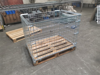 Conteneur en treillis métallique galvanisé industriel pliable et empilable, capacité de 1300 kg et roues, pour stockage en entrepôt