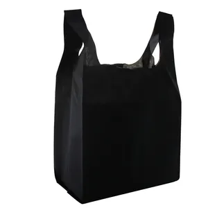 Venta al por mayor Logo Ecológico Reciclado Compras Chaleco Camiseta W Corte Tote Negro Bolsa no tejida Guangdong