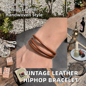 Bracelets vintage pour femmes en cuir véritable, simples, en cuir de vache brun, bouton neutre, style hip-hop punk, accessoires, bijoux tissés à la main - Product Image 2