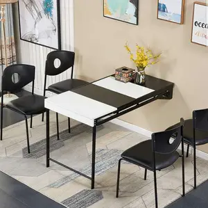 Convertible Desk Wood Fold Out Cabinet Dining Desk with Shelf concrete White + Black Swing Shelf Dining Table